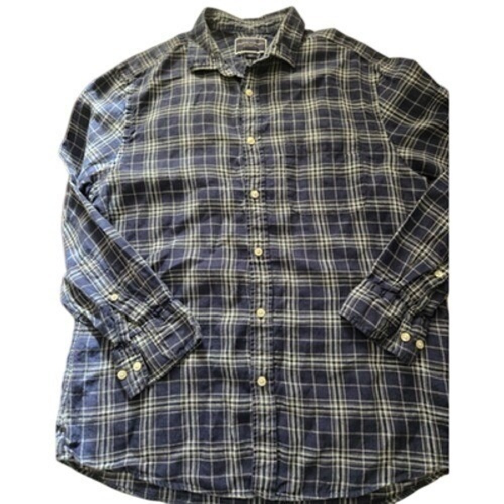 Charles Tyrwhitt Slim Fit Plaid Button Down Shirt Mens Large Blue White